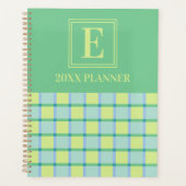 Modern Checker Blue Green Lime Custom Monogram Planer (Vorderseite)