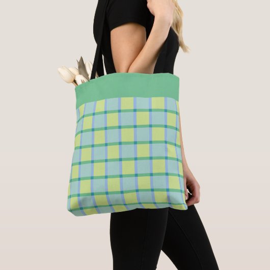 Modern Checker Blue Green Lime Pattern Tasche (Von Nahem)