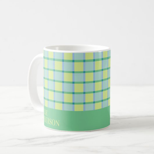 Modern Checker Blue Green Lime Personalized Kaffeetasse (Vorderseite Links)