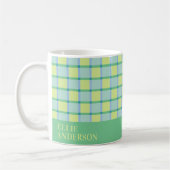 Modern Checker Blue Green Lime Personalized Kaffeetasse (Links)