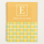 Modern Checker Green Yellow Orange Custom Monogram Planer (Vorderseite)