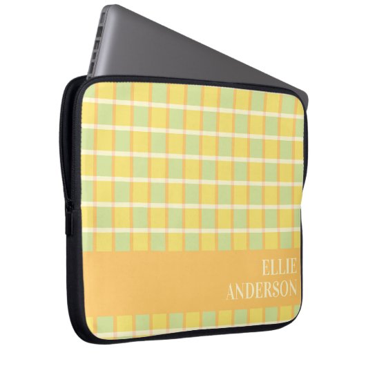 Modern Checker Green Yellow Orange Personalized Laptopschutzhülle (Vorne Rechts)