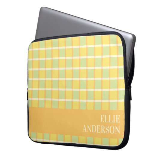 Modern Checker Green Yellow Orange Personalized Laptopschutzhülle (Vorderseite Links)