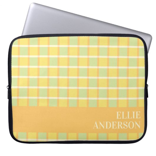 Modern Checker Green Yellow Orange Personalized Laptopschutzhülle (Vorderseite)