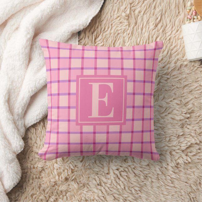 Modern Checker Pink Purple Monogram Kissen (Decke)