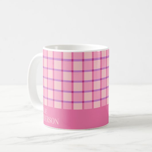Modern Checker Pink Purple Personalized Kaffeetasse (Vorderseite Links)