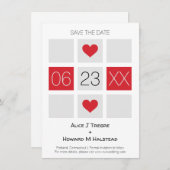 Modern Checkerboard Wedding Date Names in Red Save The Date (Vorne/Hinten)
