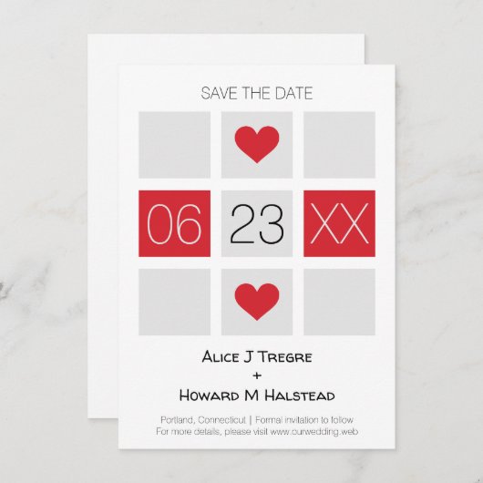 Modern Checkerboard Wedding Date Names in Red Save The Date (Vorne/Hinten)