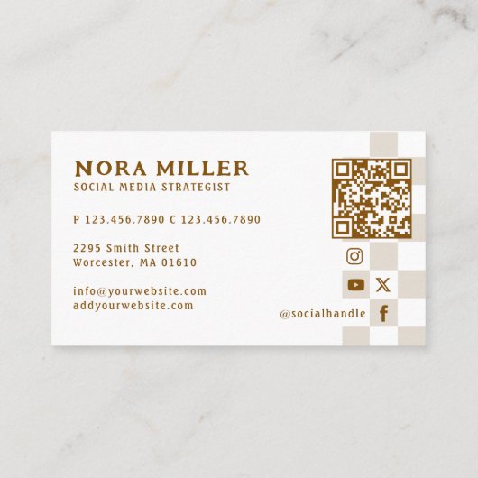 Modern Checkered Pattern Retro Influencer QR Code Visitenkarte (Rückseite)