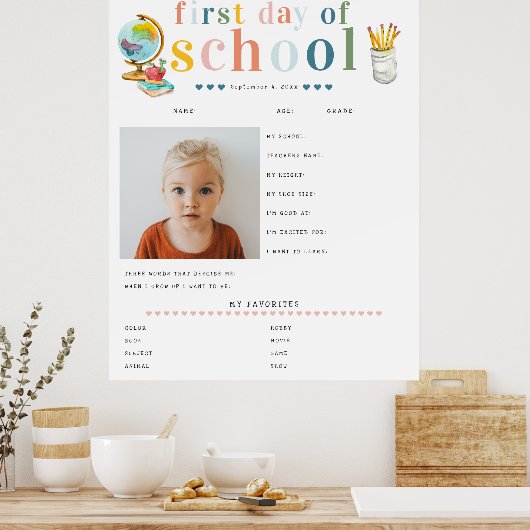 Modern Cheerful Lettering | 1st Day of School Poster (Küche)