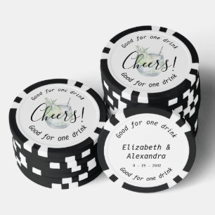 Modern Cheers Gin Tonic Drink Wedding Pokerchips
