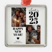 Modern Cheers Happy New Year Foto Ornament Aus Metall (Vorne)