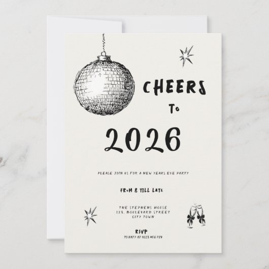 Modern Cheers to New Year 2026 Bold Typo Einladung (Vorderseite)