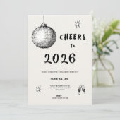 Modern Cheers to New Year 2026 Bold Typo Einladung (Stehend Vorderseite)