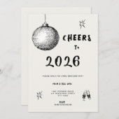 Modern Cheers to New Year 2026 Bold Typo Einladung (Vorne/Hinten)