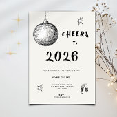 Modern Cheers to New Year 2026 Bold Typo Einladung