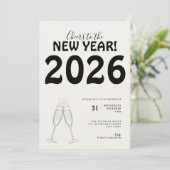 Modern Cheers to New Year Bold Typo Black White Einladung (Stehend Vorderseite)