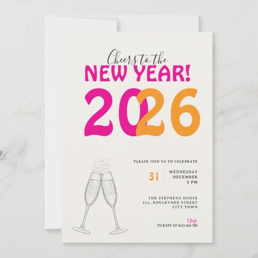 Modern Cheers to New Year Bold Typo Invitation Einladung (Vorderseite)