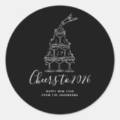 Modern Cheers to the New Year Black Hand Drawn Runder Aufkleber (Vorderseite)