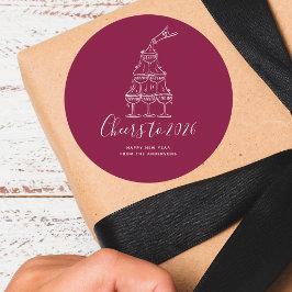 Modern Cheers to the New Year Red Hand Drawn Runder Aufkleber