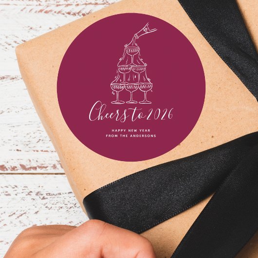 Modern Cheers to the New Year Red Hand Drawn Runder Aufkleber