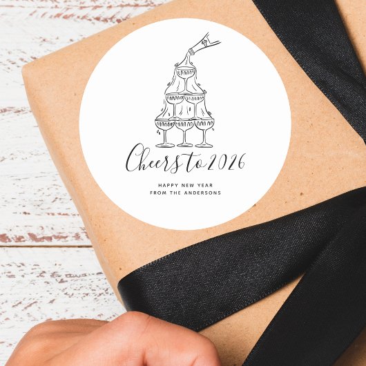 Modern Cheers to the New Year White Hand Drawn Runder Aufkleber