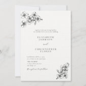Modern Cherry Blossom Sketch Botanical BW Wedding Einladung (Vorderseite)
