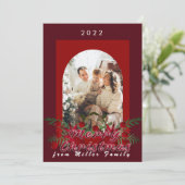 Modern Cherry Red Floral Frohe Weihnachtskarte Einladung (Stehend Vorderseite)