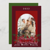 Modern Cherry Red Floral Frohe Weihnachtskarte Einladung (Vorne/Hinten)