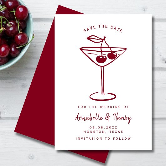 Modern Cherry Red Handschriftlich Save The Date
