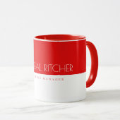 Modern Cherry Red White Custom Monogram Name & Job Tasse (VorderseiteRechts)