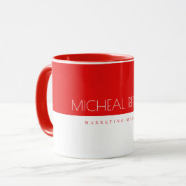 Modern Cherry Red White Custom Monogram Name & Job Tasse