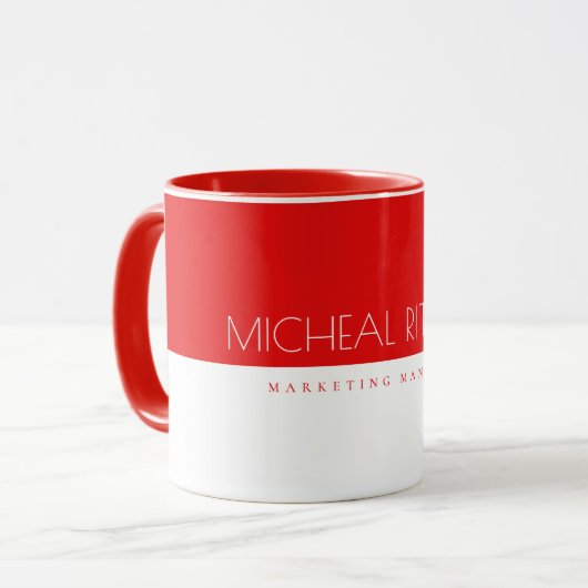 Modern Cherry Red White Custom Monogram Name & Job Tasse (Vorderseite Links)
