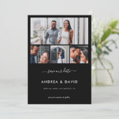 Modern Chic 4 Foto Collage Website Black Wedding Save The Date (Stehend Vorderseite)