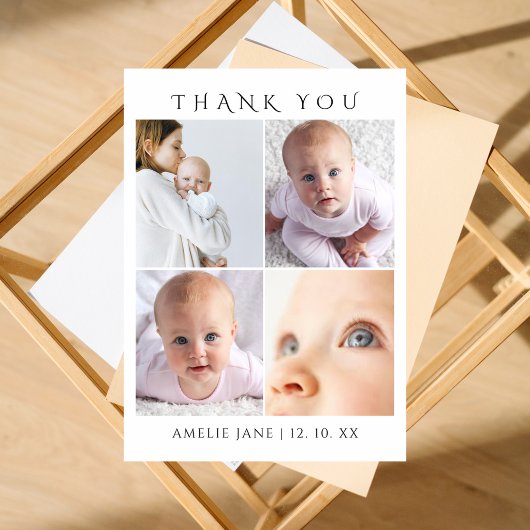 Modern Chic 4 Photo Collage Baby Shower Dankeskarte