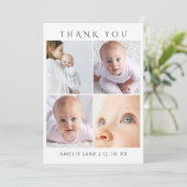 Modern Chic 4 Photo Collage Baby Shower Dankeskarte (Stehend Vorderseite)