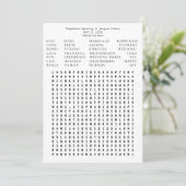 Modern Chic Al White Wedding Word Search Rett Date Einladung (Stehend Vorderseite)