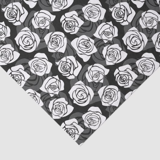 Modern Chic Black and White Rose Flower Pattern Seidenpapier (Ausschnitt)