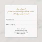 Modern Chic Black and White Striping Gold Script Empfehlungskarte (Rückseite)