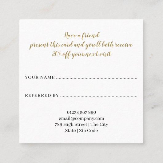 Modern Chic Black and White Striping Gold Script Empfehlungskarte (Rückseite)