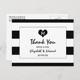 Modern Chic Black and White Wedding Vielen Dank Postkarte