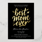 Modern Chic Black Best Mama 50. Goldenes Pinselskr Folieneinladung (Vorderseite)