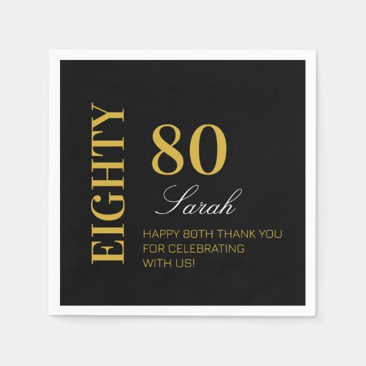 Modern Chic Black Gold 80. Geburtstagsparty Serviette (Vorderseite)