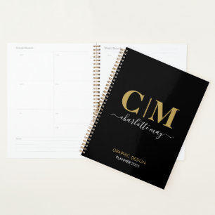 Modern Chic Black Gold Monogram Name Business 2022 Planer