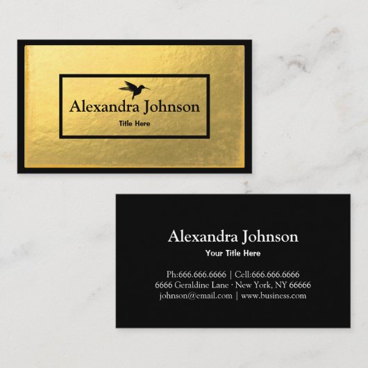 Modern Chic Black Humming Bird Imitate Gold Fossil Visitenkarte (Vorne/Hinten)