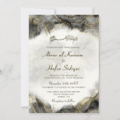 Modern Chic Black Inked Islamic Wedding Monogram Einladung (Vorderseite)