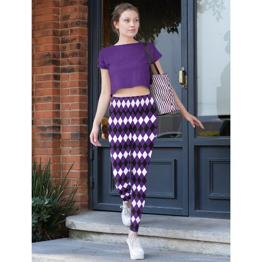Modern Chic Black Lila Harlequin Diamond Muster Leggings