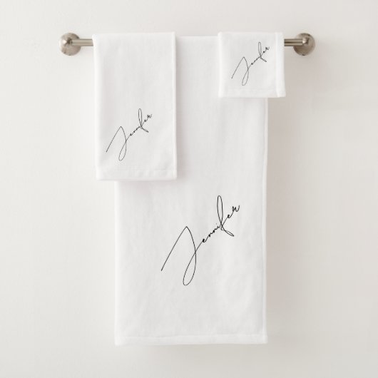 Modern Chic Black Name Script weiß Badhandtuch Set (Insitu)