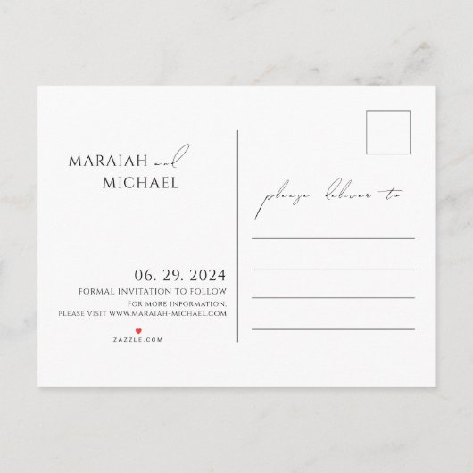 Modern Chic Black Scripts Save the Date Einladungspostkarte (Rückseite)