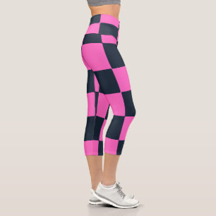 Modern Chic Blue Black&Pink Kariert Capri Leggings